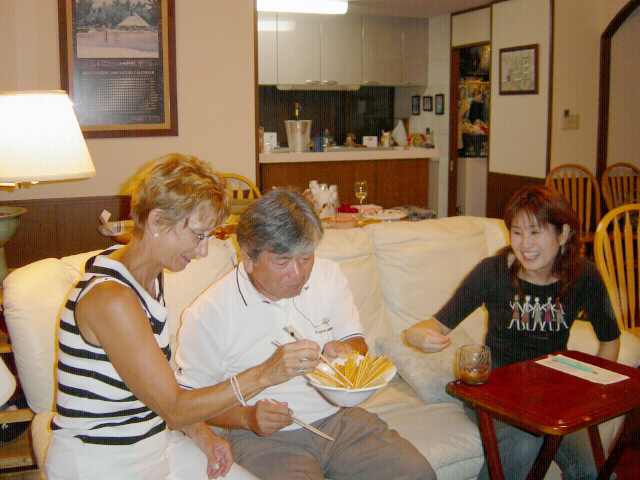 Kinjo-san gives a chopsticks lesson in Okinawa, Japan